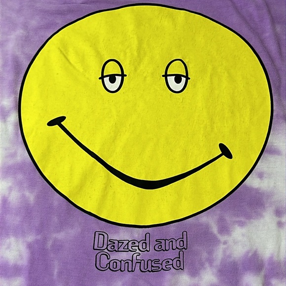 Dazed and Confused Tye dye T Shirt. Size XL. Purple, White. Big Yellow Face. - Picture 3 of 6